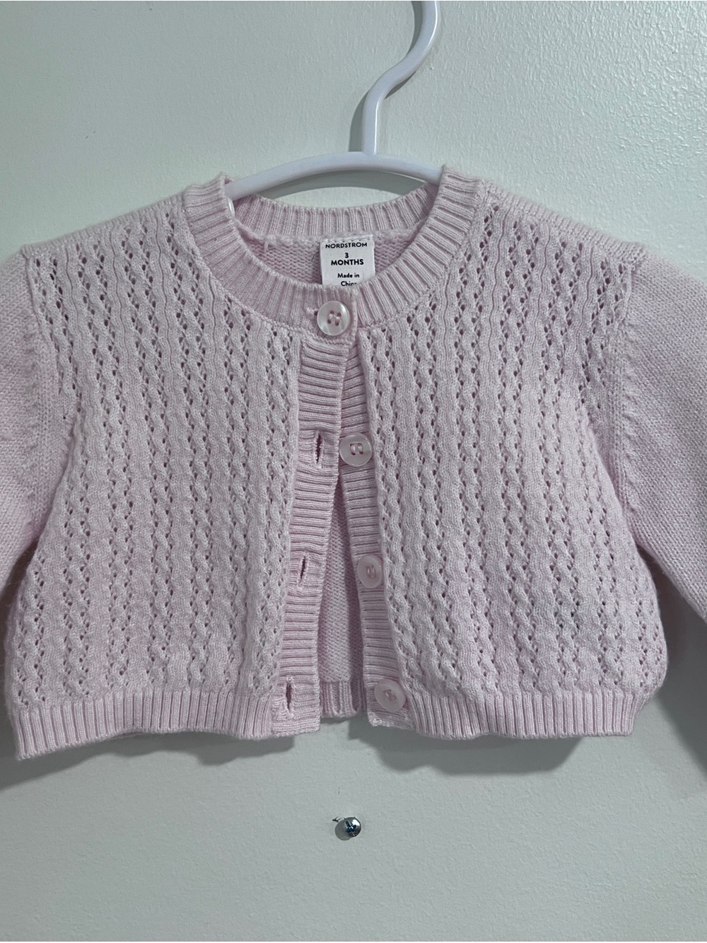 Nordstrom Light Pink Eyelet Knit Baby Cardigan